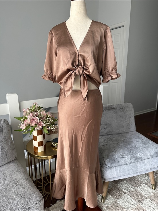 Abercrombie & Fitch Dresses & Skirts - Abercrombie & Fitch Satin Tie-Front Maxi Skirt Set - Brown